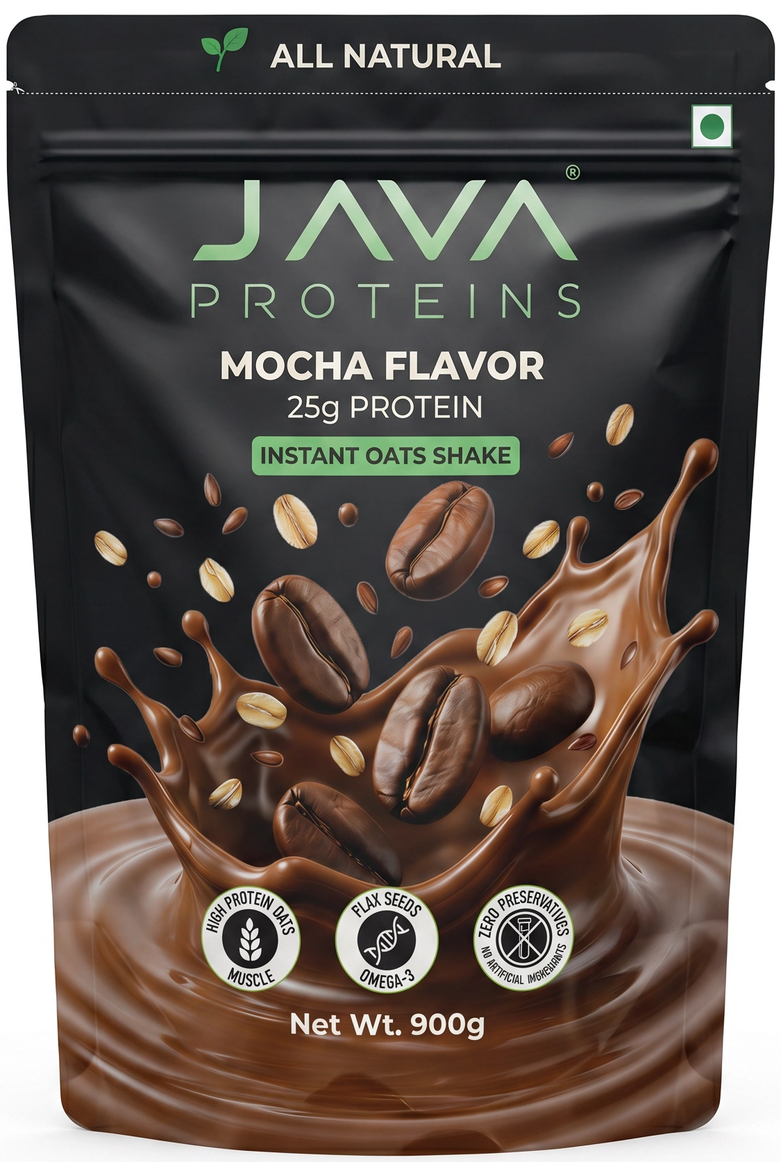 Java Proteins Premium High Protein Oats Shake Mix — Mocha (900g)